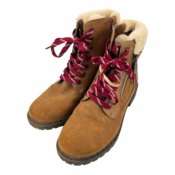 Maurices Shoes - Maurices Parker Womens 8M Tan Faux Fur Lace Up Side Zip Combat Ankle Boots